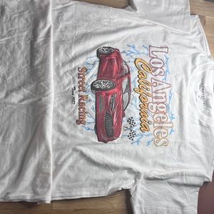 White Tee with Red Car Graphic